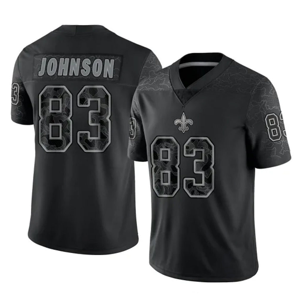 Mdoa NO.Saints #83 Juwan Johnson Player Black Limited Reflective Home Game Stitched Jerseys