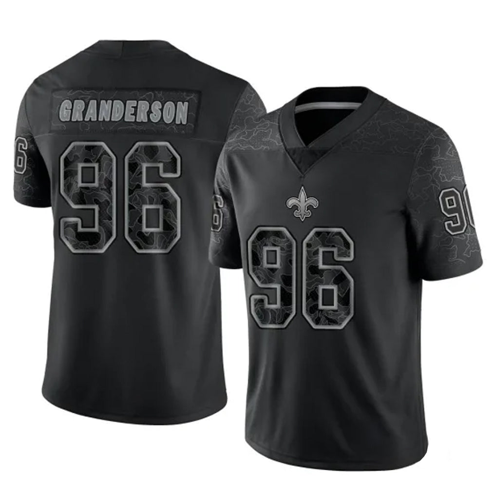 Mdoa NO.Saints #96 Carl Granderson Player Black Limited Reflective Home Game Stitched Jerseys