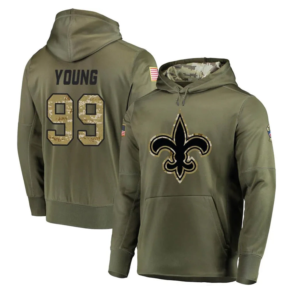 Mdoa NO.Saints #99 Chase Young Player Olive Salute to Service Pullover Hoodies Home Game Stitched Jerseys