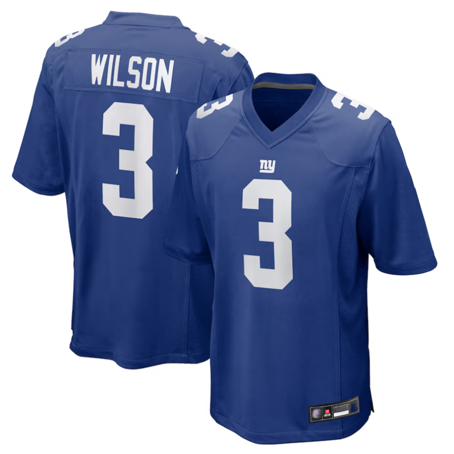 Mdoa NY.Giants #3 Russell Wilson Player Royal Replica Game Stitched Jerseys