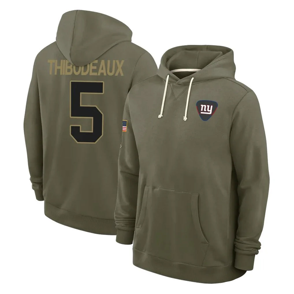 Mdoa NY.Giants #5 Kayvon Thibodeaux Player Olive Salute to Service Pullover Hoodies Limited Stitched Jerseys