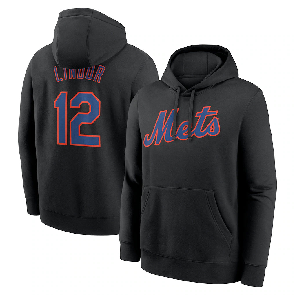 Mdoa NY.Mets #12 Francisco Lindor Player Black Club Pullover Hoodie Game Stitched Jerseys