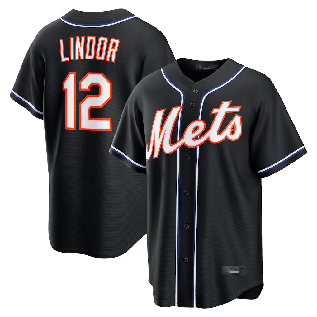 Mdoa NY.Mets #12 Francisco Lindor Player Black Fashion Out Game Stitched Jerseys
