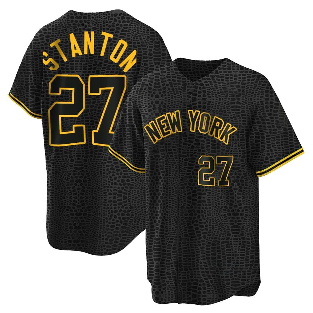 Mdoa NY.Yankees #27 Giancarlo Stanton Player Black Snake Skin City Game Home Stitched Jerseys