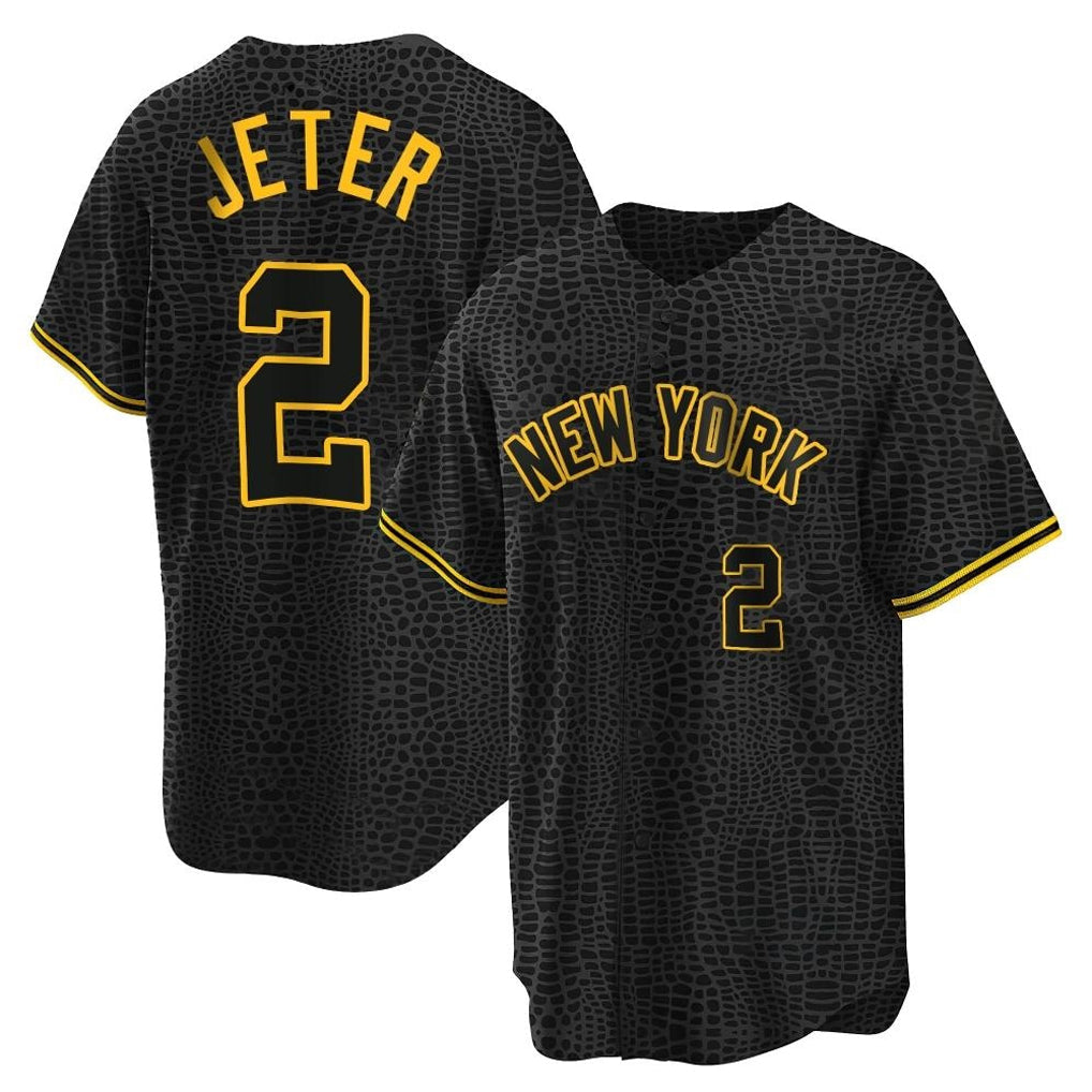 Mdoa NY.Yankees #2 Derek Jeter Player Black Snake Skin City Game Home Stitched Jerseys