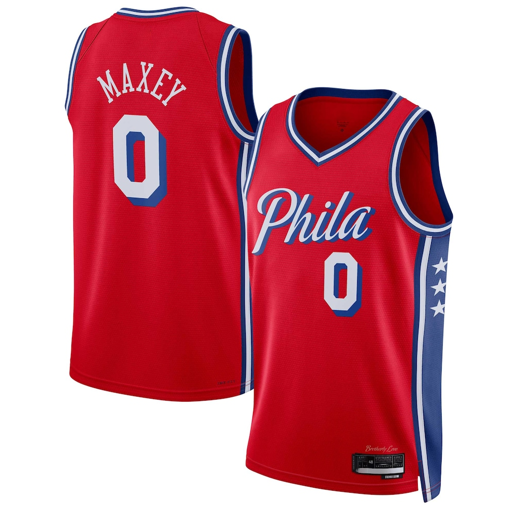 Mdoa P.76ers #0 Tyrese Maxey  Red Swingman Jerseys - Statement Edition