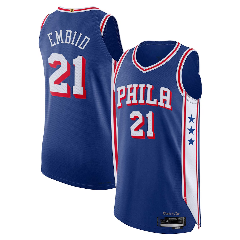 Mdoa P.76ers #21 Joel Embiid Royal Authentic Jerseys - Icon Edition