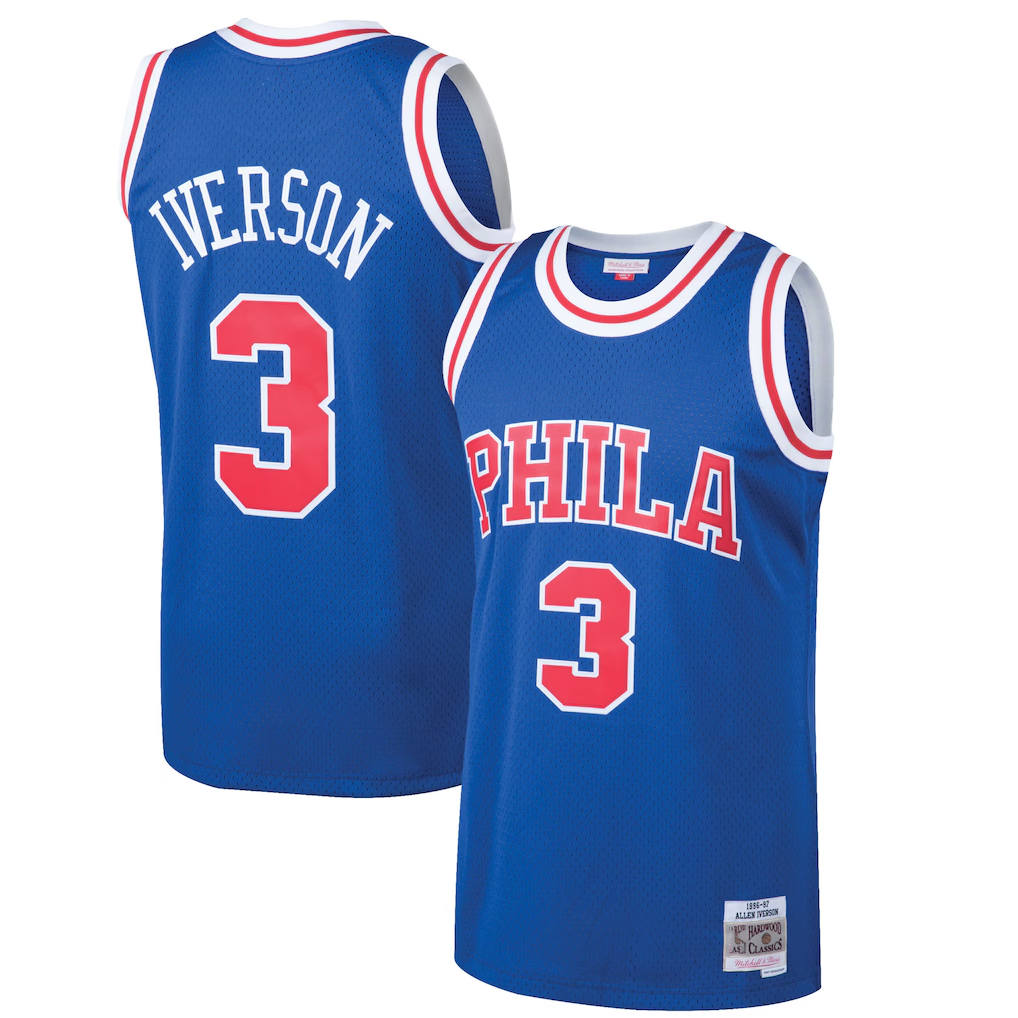 Mdoa P.76ers #3 Allen Iverson Mitchell & Ness Royal 199697 Hardwood Classics Swingman Jerseys