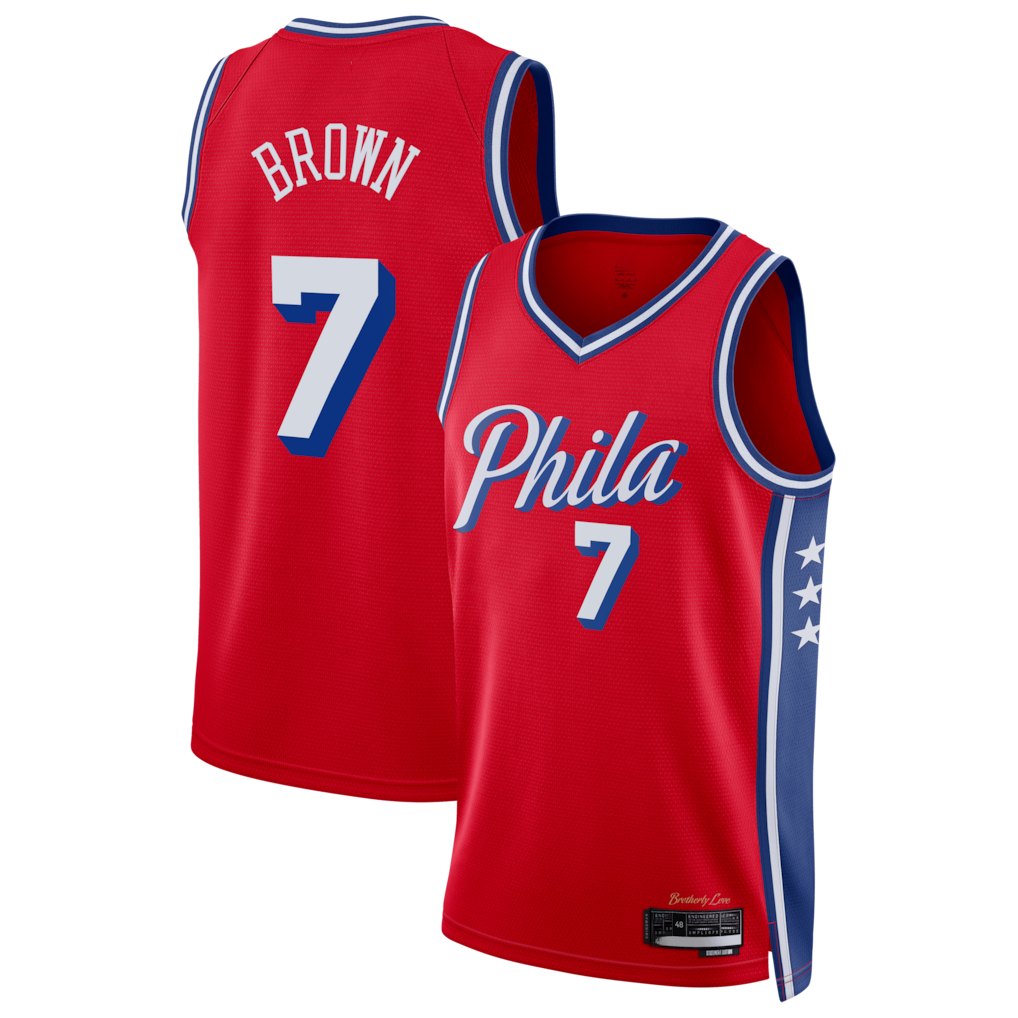 Mdoa P.76ers #7 Jaylen Brown Red Swingman Jerseys - Statement Edition