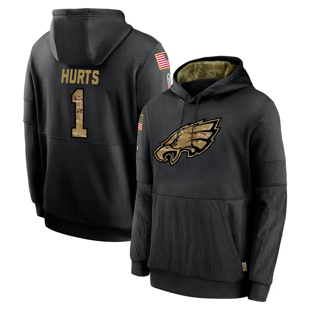 Mdoa P.Eagles #1 Jalen Hurts Player Black Salute to Service Hoodies Limited Game Stitched Jerseys
