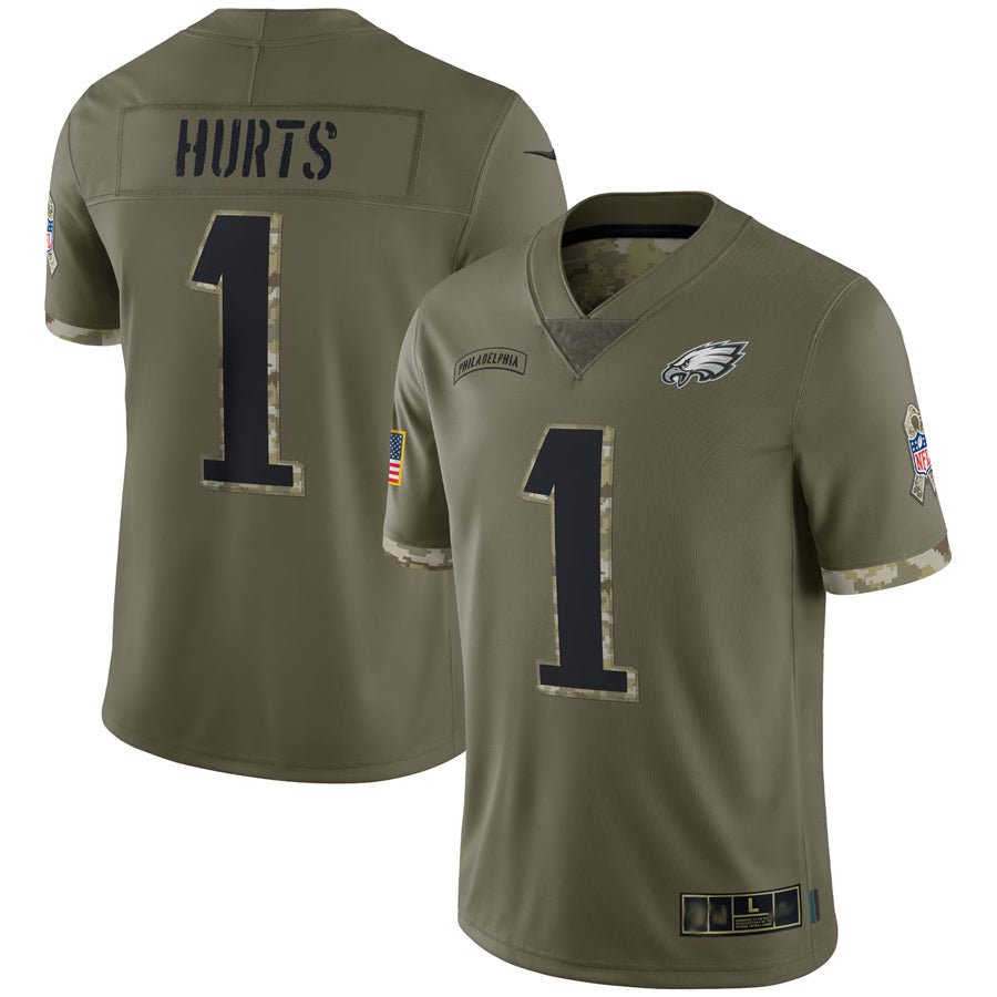 Mdoa P.Eagles #1 Jalen Hurts Player Salute To Service Olive Stitched Jerseys