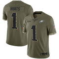 Mdoa P.Eagles #1 Jalen Hurts Player Salute To Service Olive Stitched Jerseys