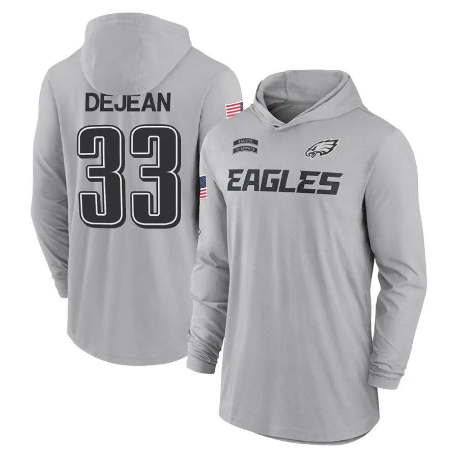 Mdoa P.Eagles #33 Cooper DeJean Player Military Hoodie Gray Salute To Service Stitched Jerseys