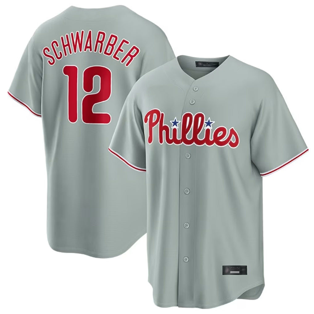 Mdoa P.Phillies #12 Kyle Schwarber Player Gray Home Game Stitched Jerseys