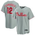 Mdoa P.Phillies #12 Kyle Schwarber Player Gray Home Game Stitched Jerseys