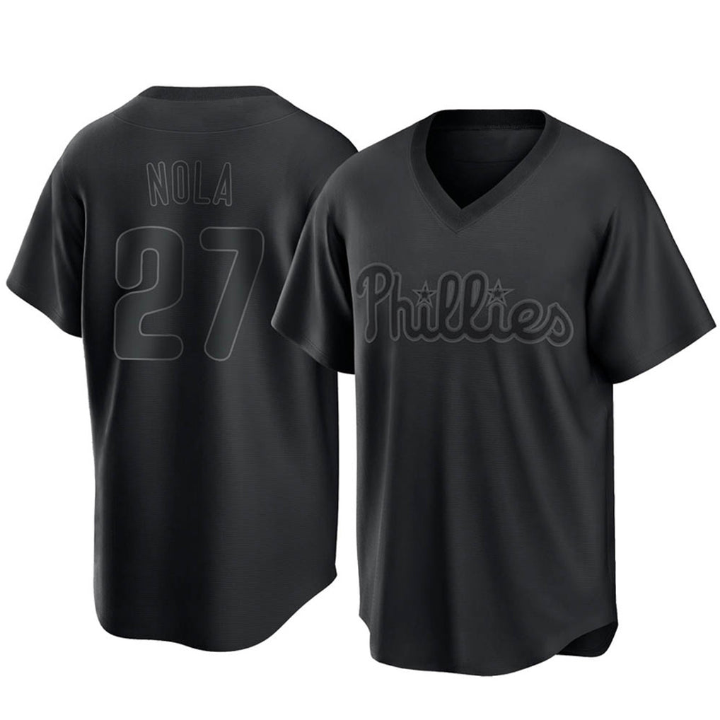 Mdoa P.Phillies #27 Aaron Nola Player Black Pitch Fashion Limited T-shirt Stitched Jerseys