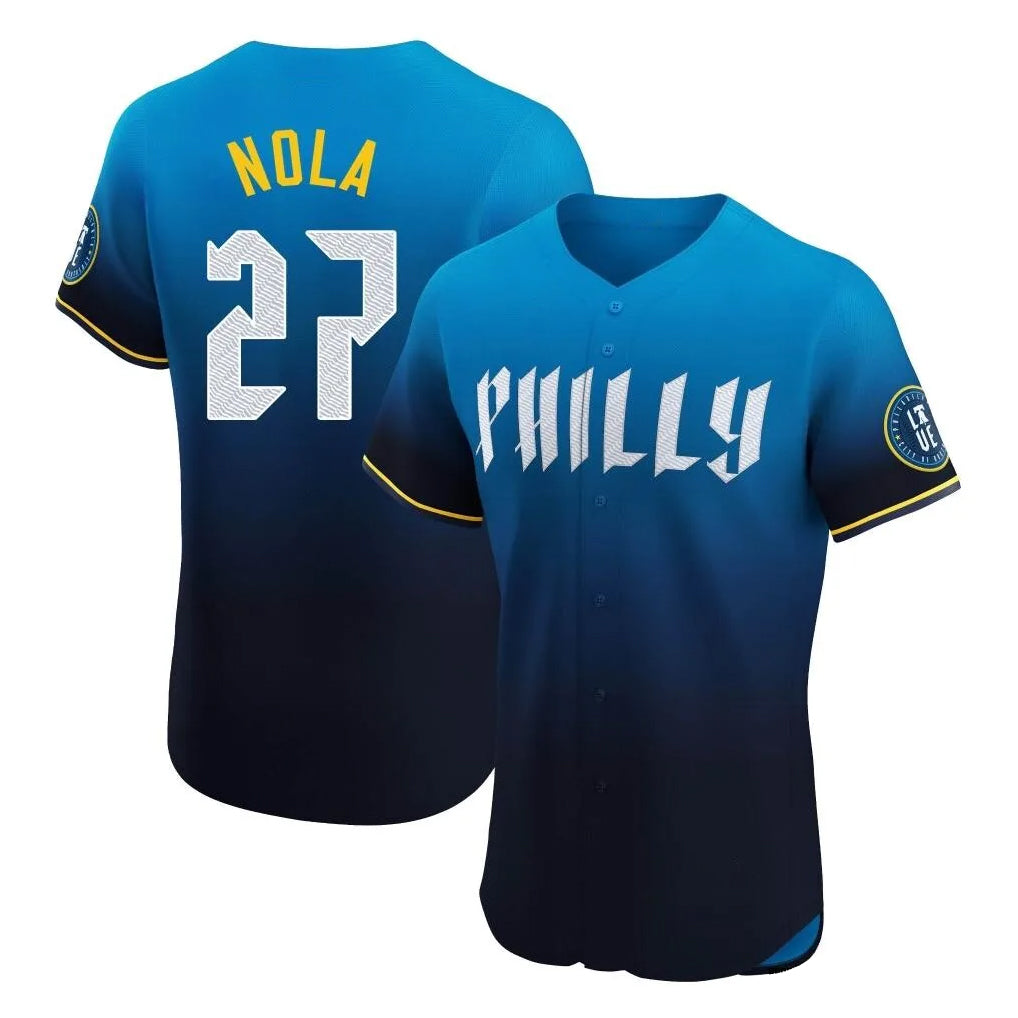 Mdoa P.Phillies #27 Aaron Nola Player Blue City Connect Home Limited Elite Stitched Jerseys
