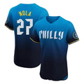 Mdoa P.Phillies #27 Aaron Nola Player Blue City Connect Home Limited Elite Stitched Jerseys