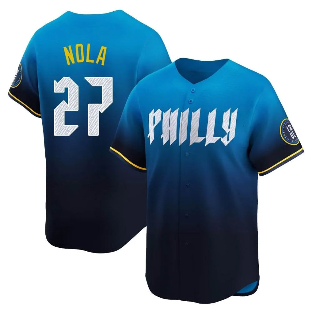 Mdoa P.Phillies #27 Aaron Nola Player Blue City Connect Home Limited Stitched Jerseys