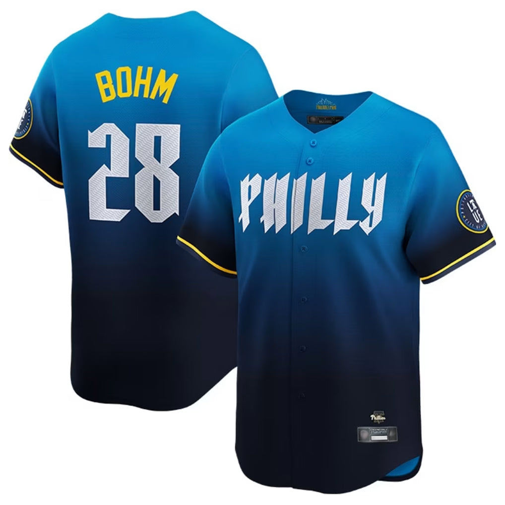 Mdoa P.Phillies #28 Alec Bohm Player Blue City Connect Home Limited Stitched Jerseys