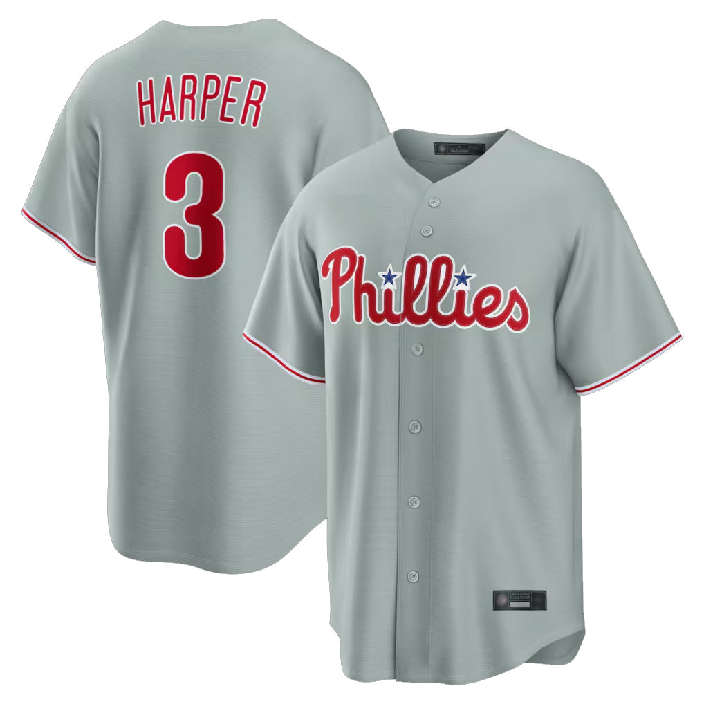 Mdoa P.Phillies #3 Bryce Harper Player Gray Home Game Stitched Jerseys