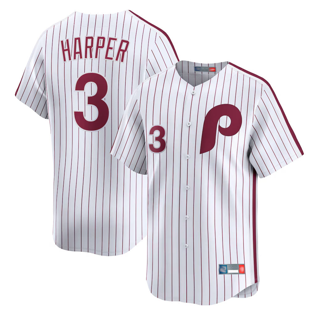 Mdoa P.Phillies #3 Bryce Harper Player White Cooperstown Collection Limited Home Stitched Jerseys