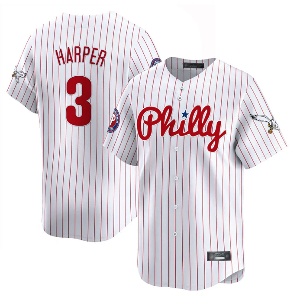 Mdoa P.Phillies #3 Bryce Harper Player White Pinstripe Phillies & Eagles Vapor Premier Limited Stitched Jerseys