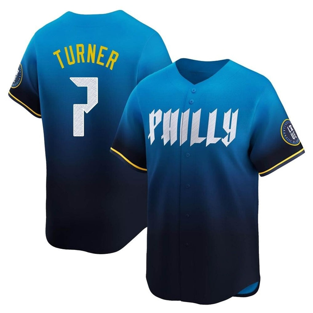 Mdoa P.Phillies #7 Trea Turner Player Blue City Connect Home Limited Stitched Jerseys