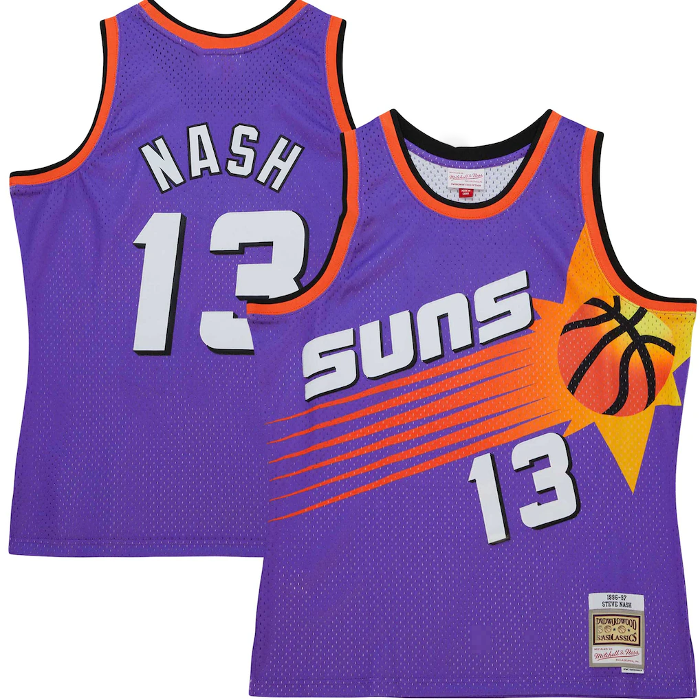 Mdoa P.Sunss #13 Steve Nash Mitchell & Ness Purple Hardwood Classics 1996-1997 Tropical Swingman Jerseys