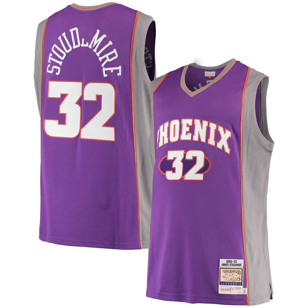 Mdoa P.Sunss #32 Amar'e Stoudemire Mitchell & Ness Purple Hardwood Classics Authentic Jerseys