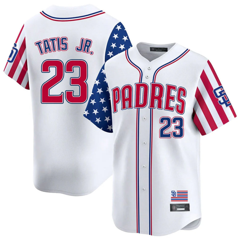 Mdoa S.Diego Padres #23 Fernando Tatis Jr Player White Independence Day Home Limited Stitched Jerseys