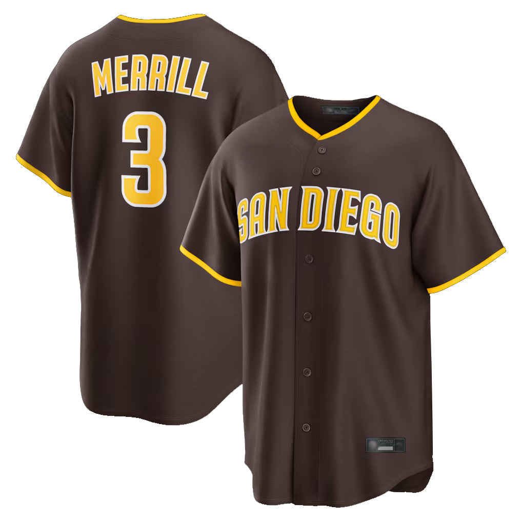 Mdoa S.Diego Padres #3 Jackson Merrill Player Brown Home Game Stitched Jerseys