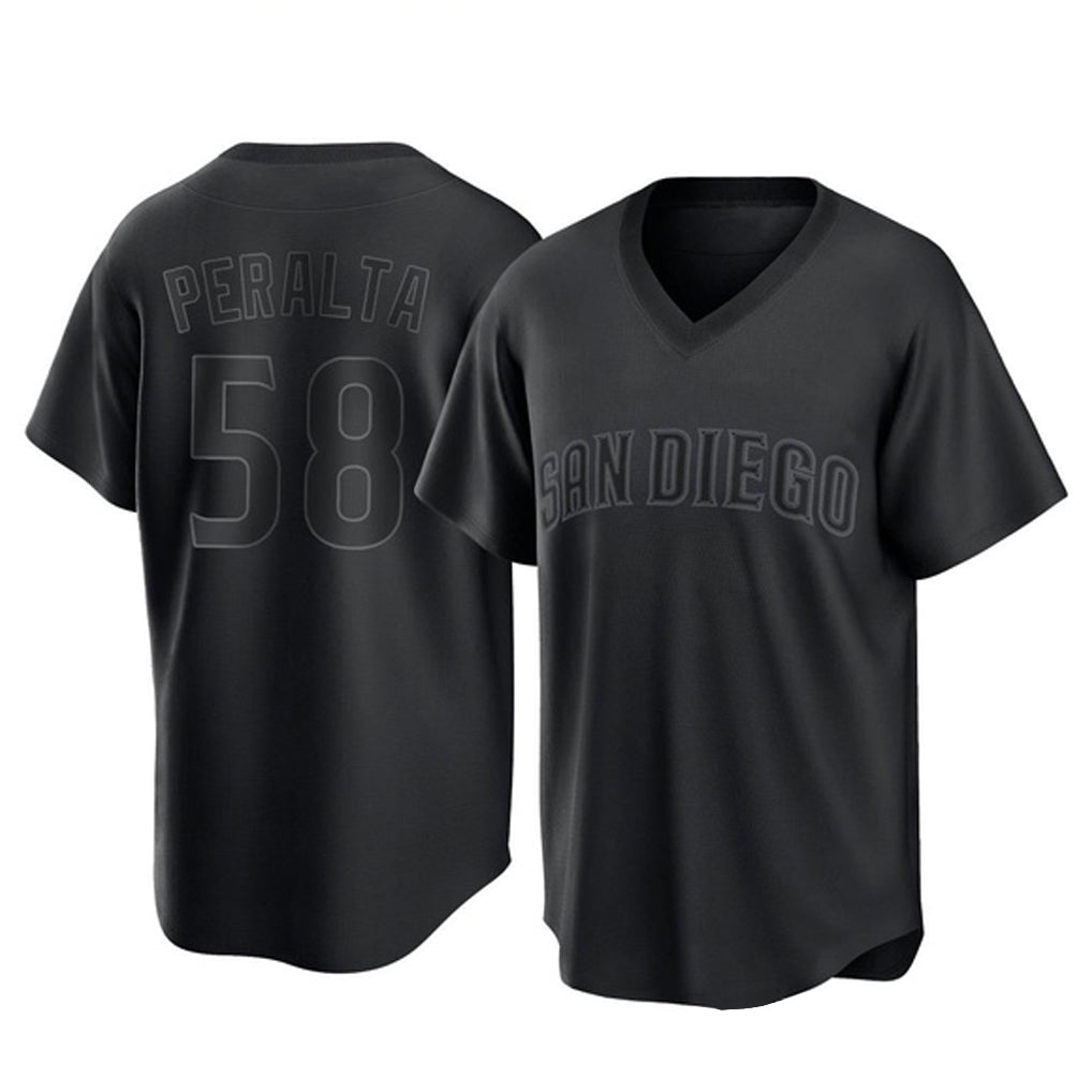 Mdoa S.Diego Padres #58 Wandy Peralta Player Black Pitch Fashion Game T-shirt Stitched Jerseys