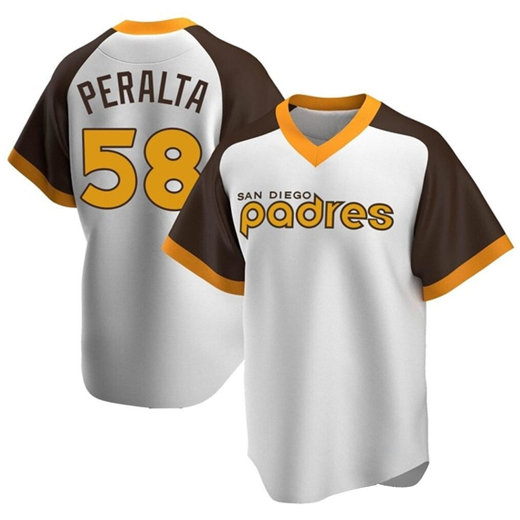 Mdoa S.Diego Padres #58 Wandy Peralta Player White Home Cooperstown Collection Replica Game Stitched Jerseys