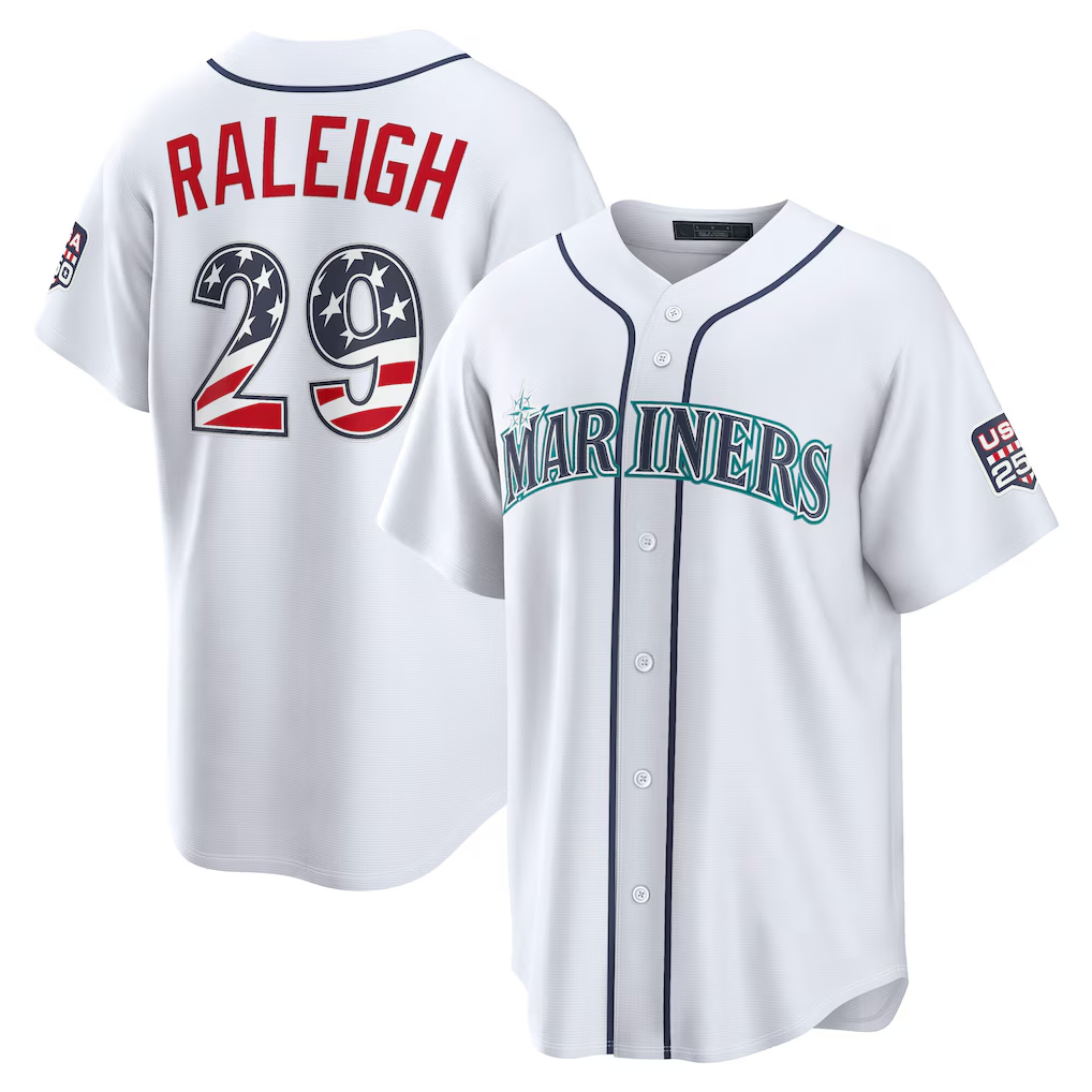 Mdoa S.Mariners #29 Cal Raleigh White USA 250 Fourth of July Home Stadium Jersey