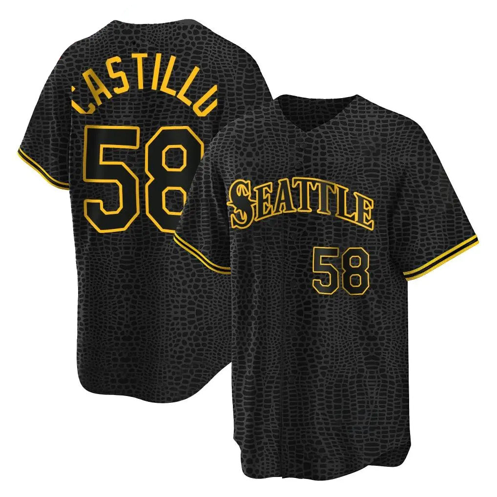Mdoa S.Mariners #58 Luis Castillo Player Black Snake Skin City Home Limited Stitched Jerseys