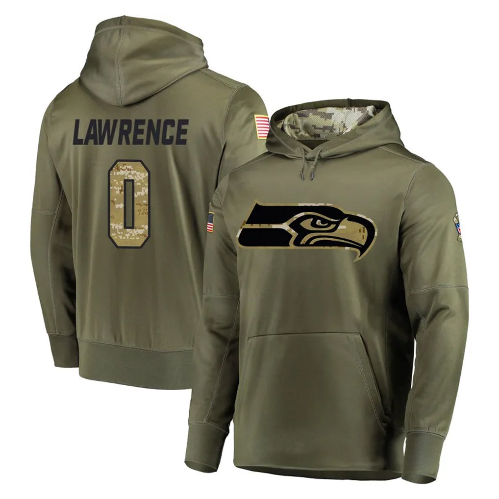 Mdoa S.Seahawks #0 DeMarcus Lawrence Player Olive Salute to Service Pullover Hoodie Home Game Stitched Jerseys