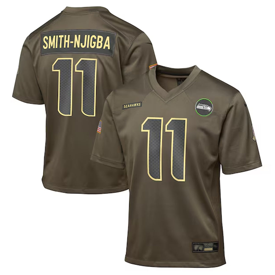 Mdoa S.Seahawks #11 Jaxon Smith-Njigba Player Olive Salute to Service Game Stitched Jerseys