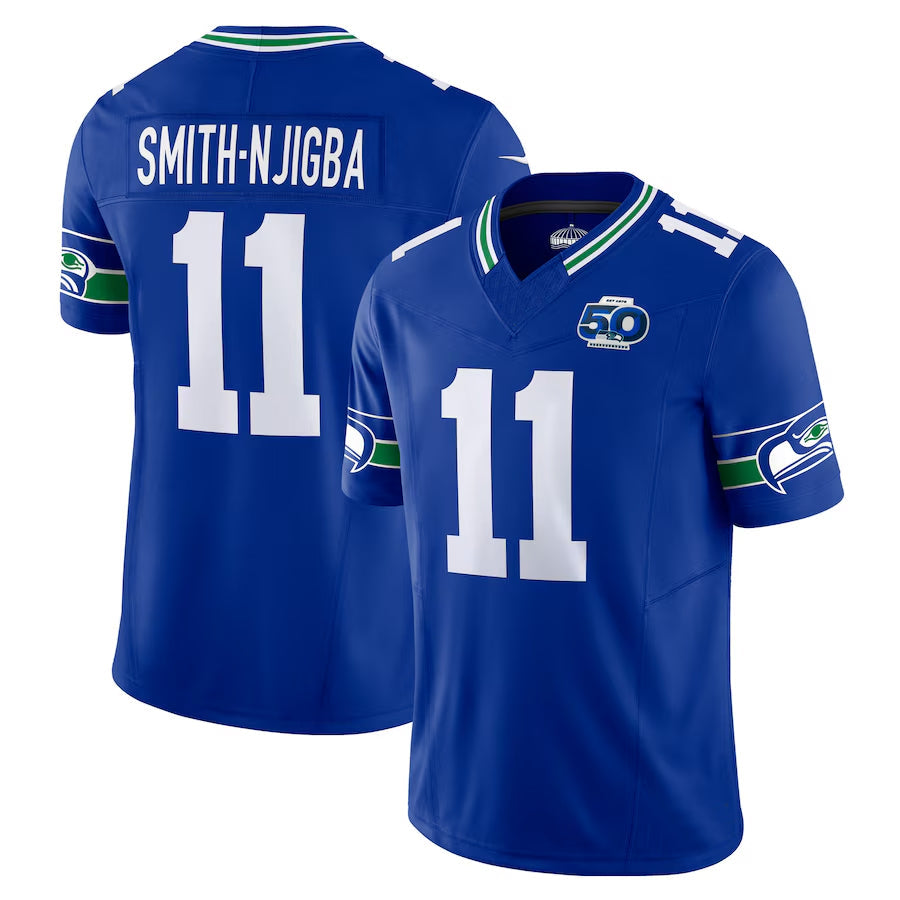 Mdoa S.Seahawks #11 Jaxon Smith-Njigba Player Royal 50th Season Vapor F.U.S.E. Limited Stitched Jerseys