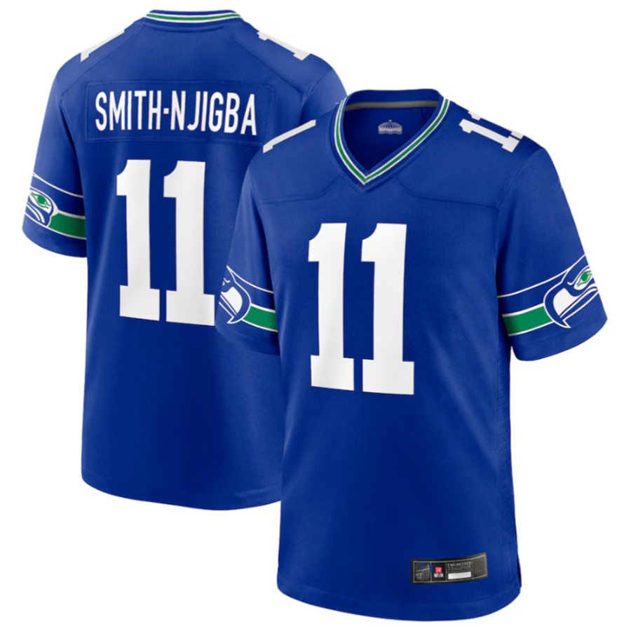Mdoa S.Seahawks #11 Jaxon Smith-Njigba Royal Throwback Player Game Stitched American Stitched Jerseys