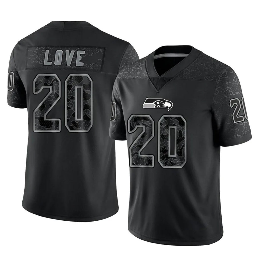 Mdoa S.Seahawks #20 Julian Love Player Black Limited Reflective Home Game Stitched Jerseys