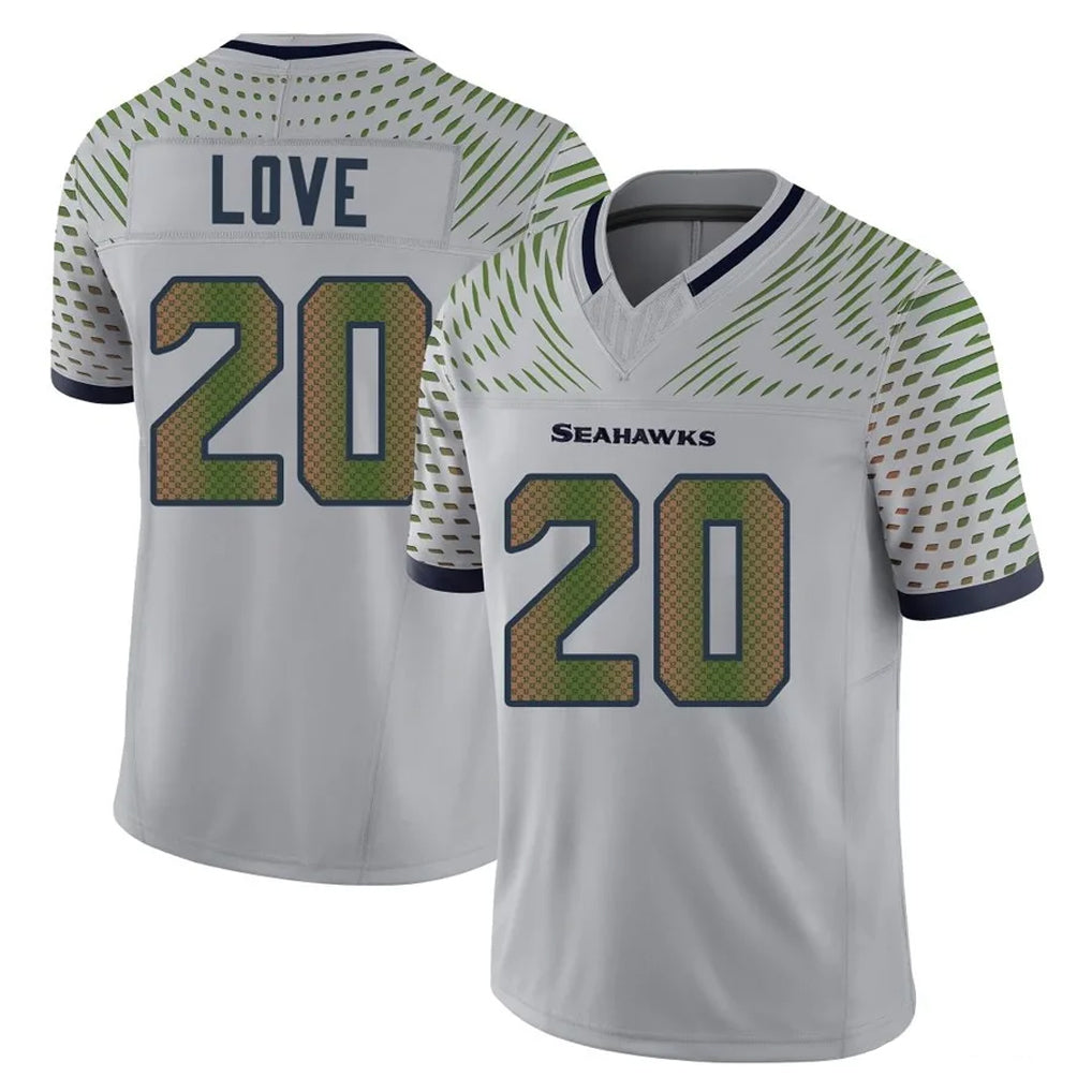 Mdoa S.Seahawks #20 Julian Love Player Grey Limited 2025 Rivalries Collection Home Game Stitched Jerseys
