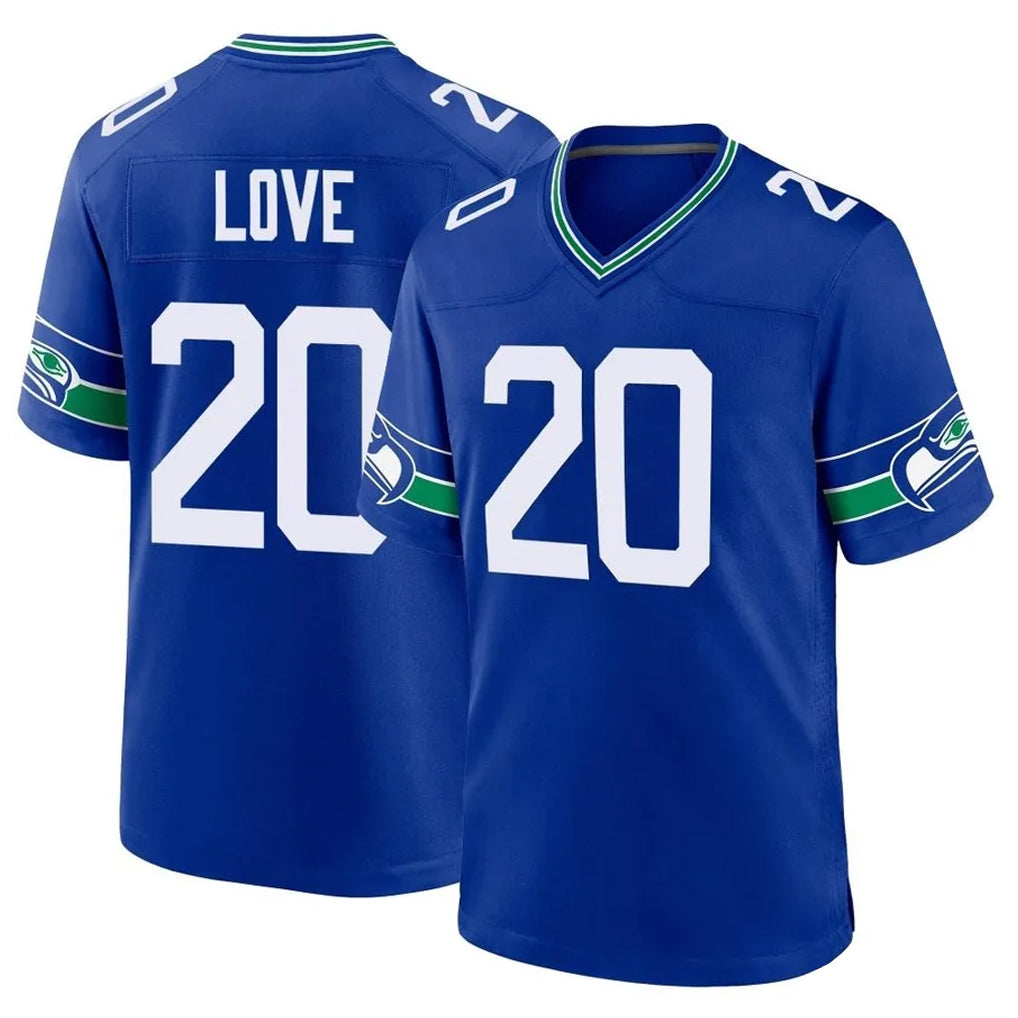 Mdoa S.Seahawks #20 Julian Love Player Royal Throwback Home Game Stitched Jerseys