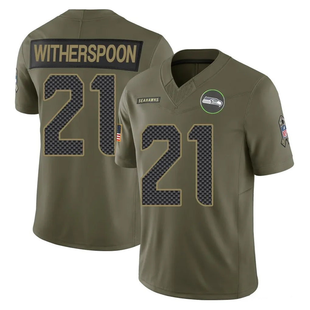 Mdoa S.Seahawks #21 Devon Witherspoon Player Olive 2025 Salute To Service Limited Home Game Stitched Jerseys