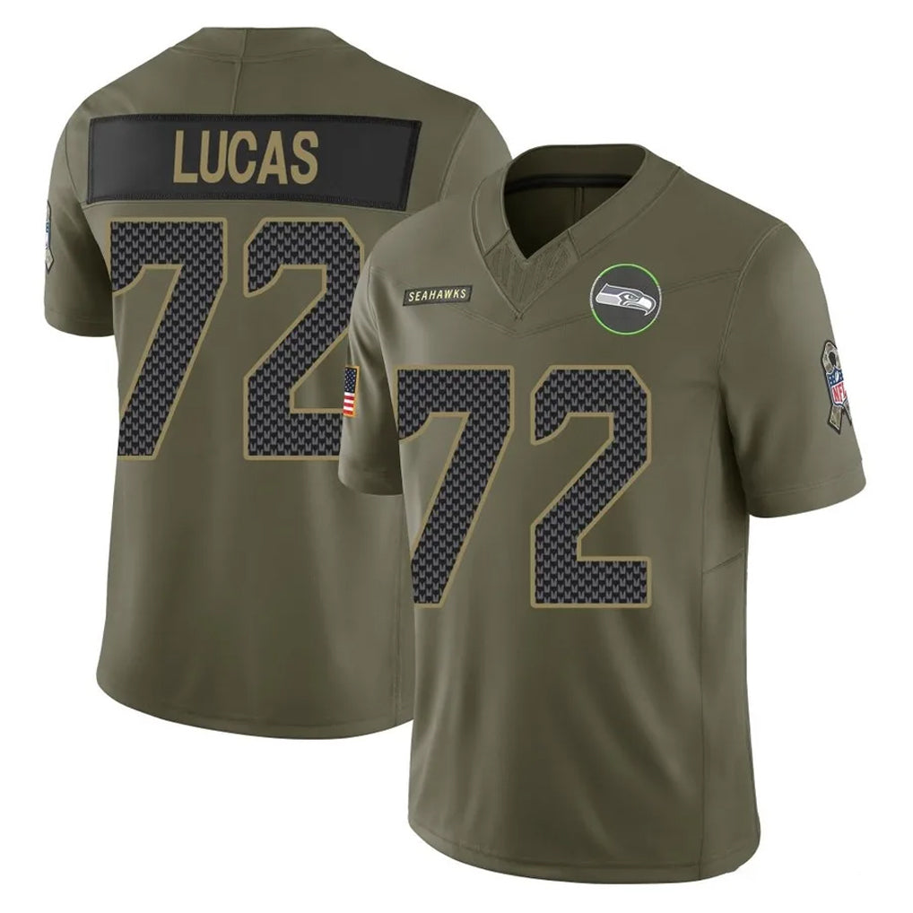 Mdoa S.Seahawks #72 Abraham Lucas Player Olive 2025 Salute To Service Limited Home Game Stitched Jerseys