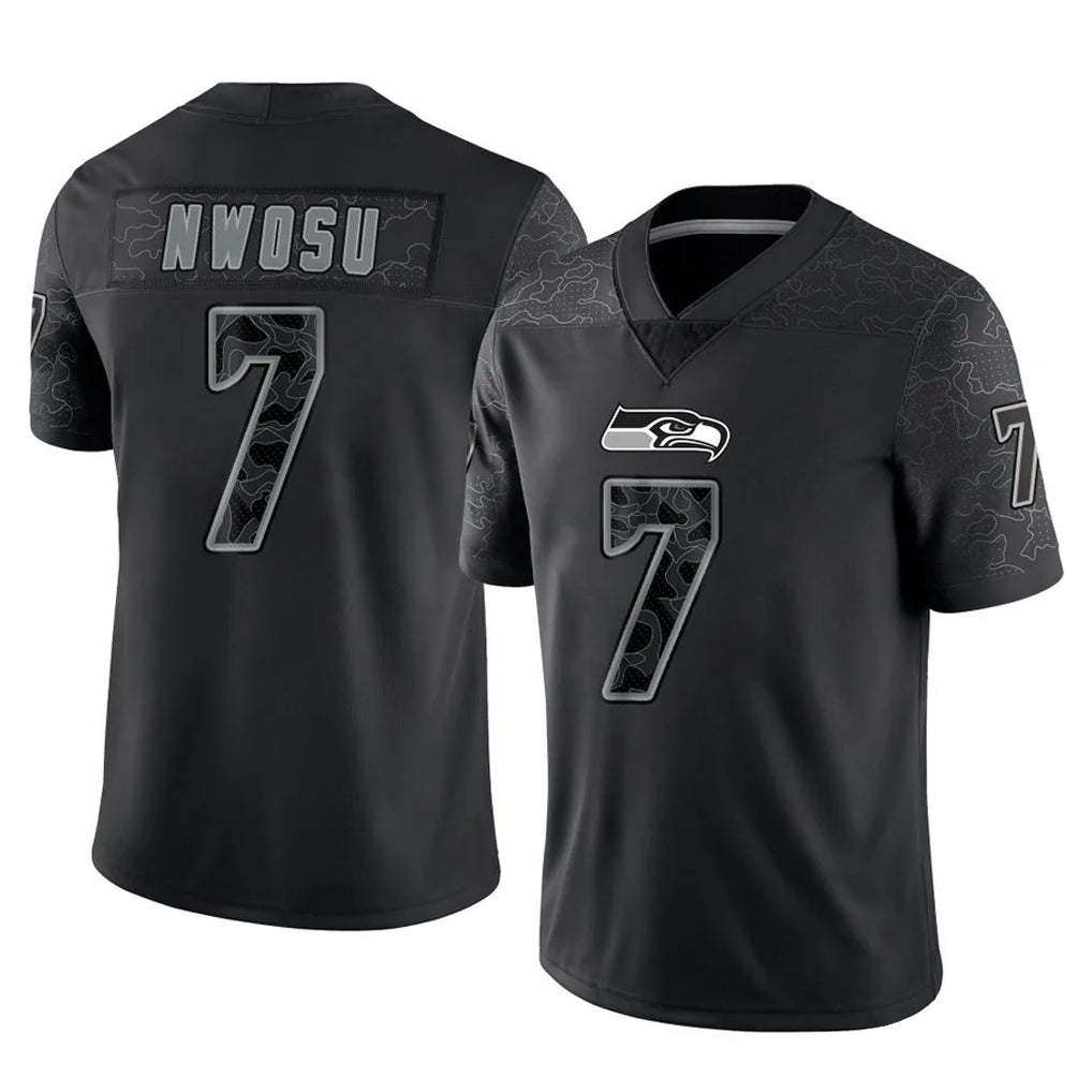 Mdoa S.Seahawks #7 Uchenna Nwosu Player Black Limited Reflective Home Game Stitched Jerseys