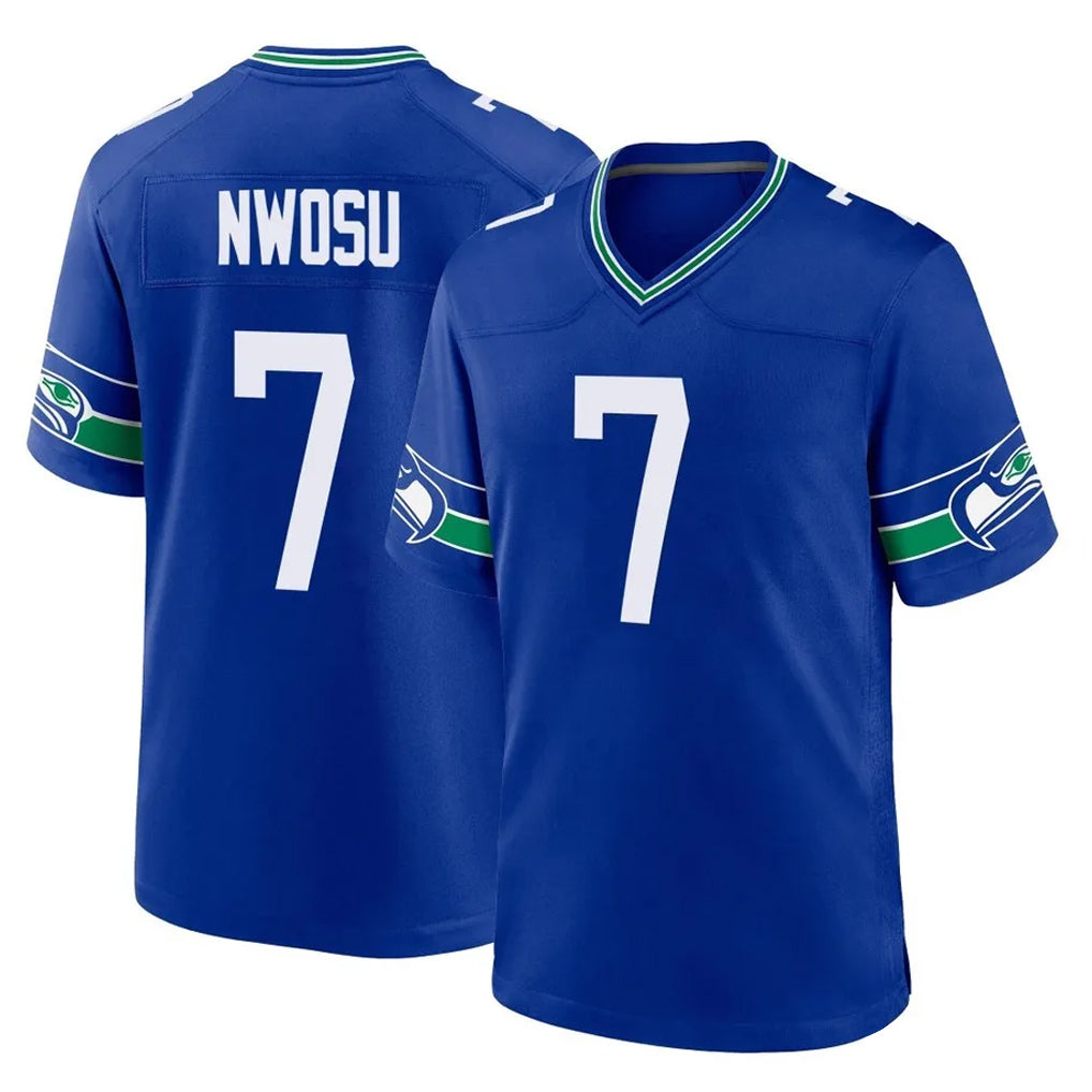 Mdoa S.Seahawks #7 Uchenna Nwosu Player Royal Throwback Home Game Stitched Jerseys