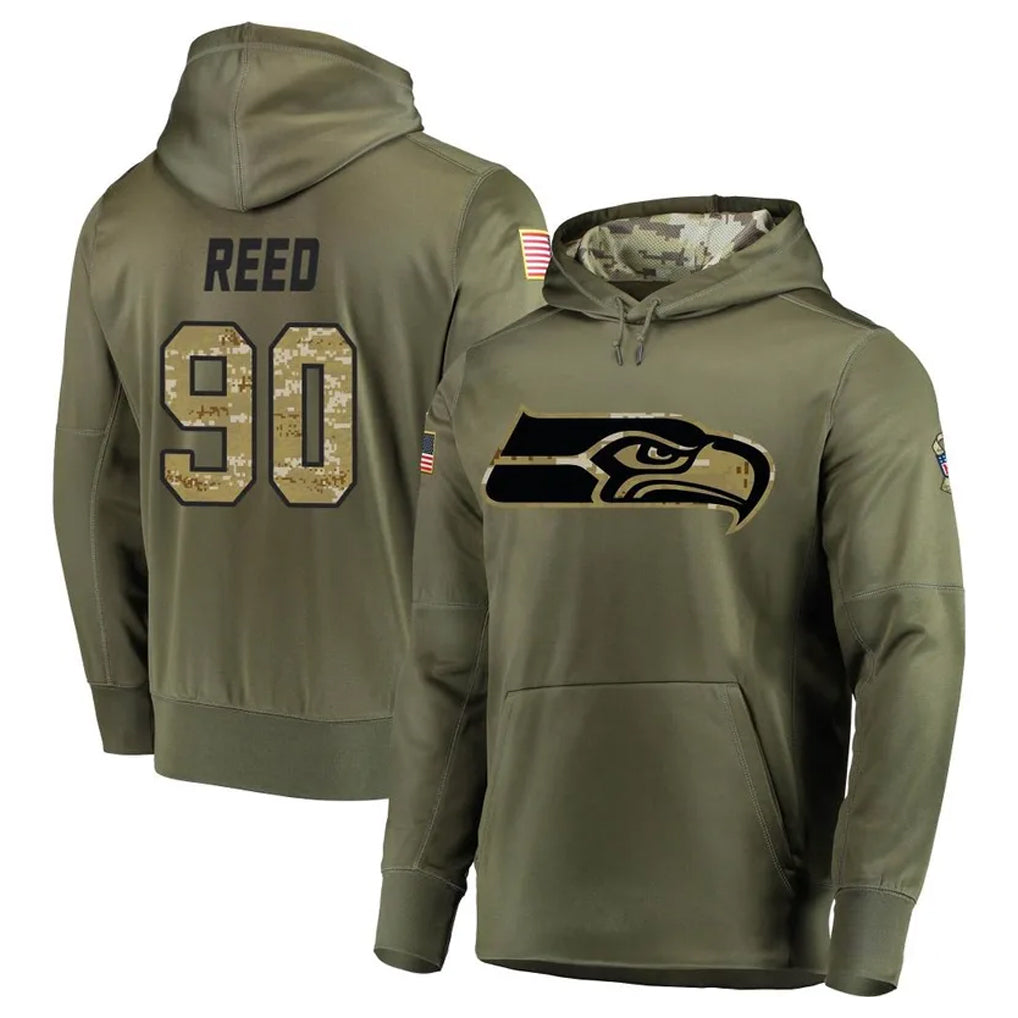 Mdoa S.Seahawks #90 Jarran Reed Player Olive Salute to Service Pullover Hoodie Home Game Stitched Jerseys