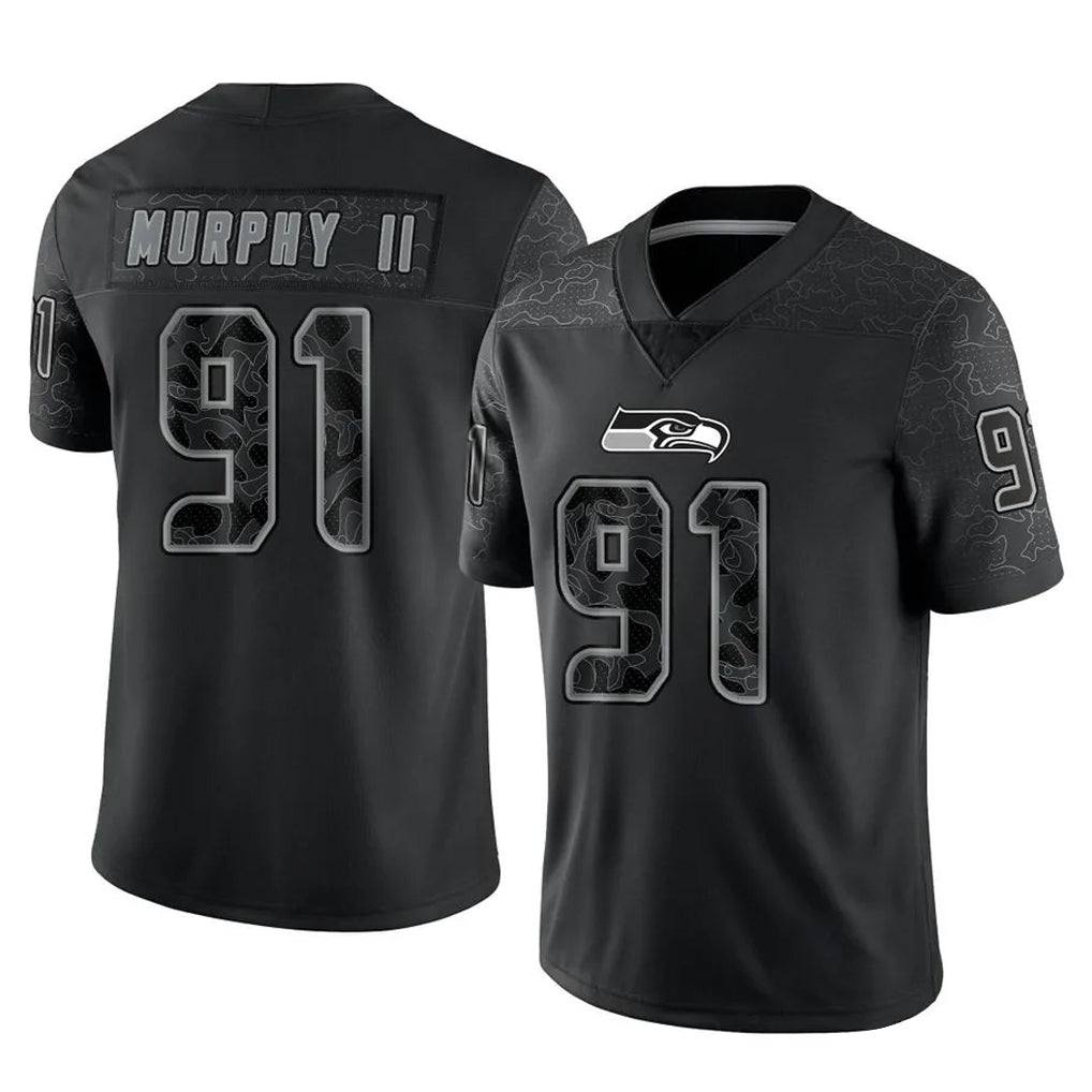 Mdoa S.Seahawks #91 Byron Murphy II Player Black Limited Reflective Home Game Stitched Jerseys