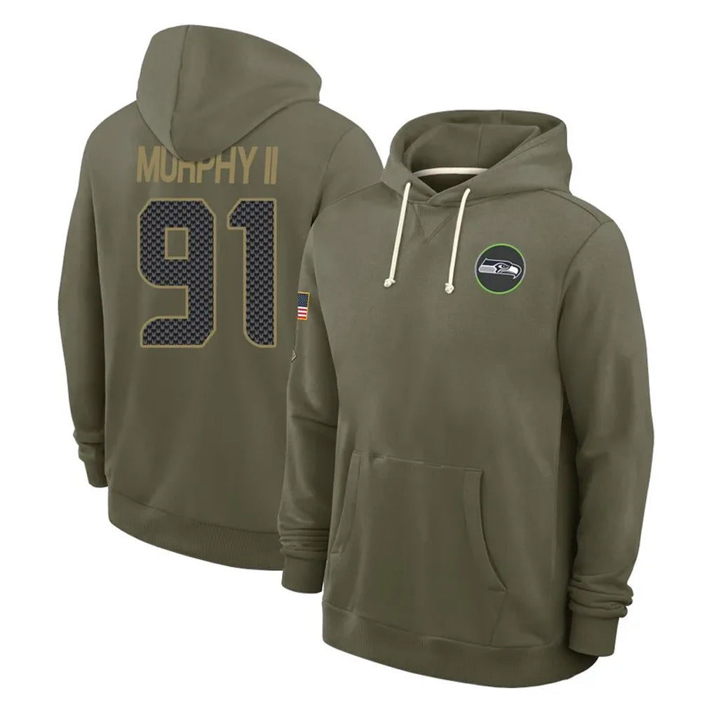 Mdoa S.Seahawks #91 Byron Murphy II Player Olive Salute to Service Pullover Hoodies Limited Stitched Jerseys